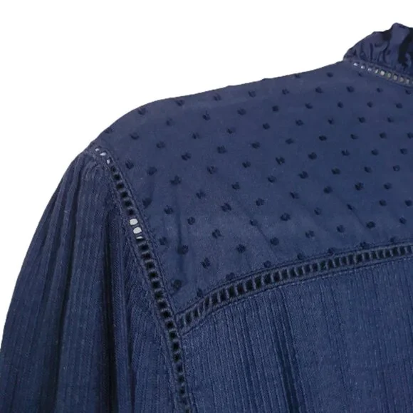 Quince Organic Textured Swiss Dot Cotton Peasant Blouse XL Boho Prairie - Picture 7 of 9